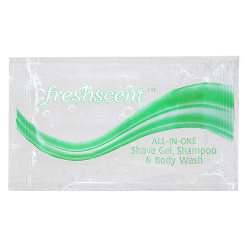 FreshScent SSBP 3-in-1 Shampoo, Shave Gel and Body Wash Packets (Case)